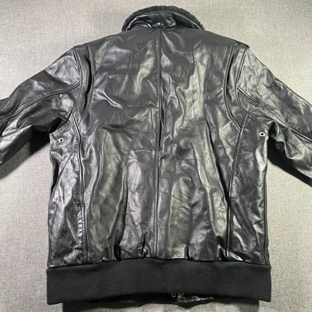 Affluent Apparel Brand Leather Bomber Motorcycle‎ Jacket Faux Fur Collar Mens M